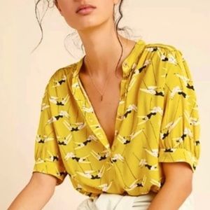 Whimsical Trapeze Print Anthropologie Plus Size Blouse, Size 1X